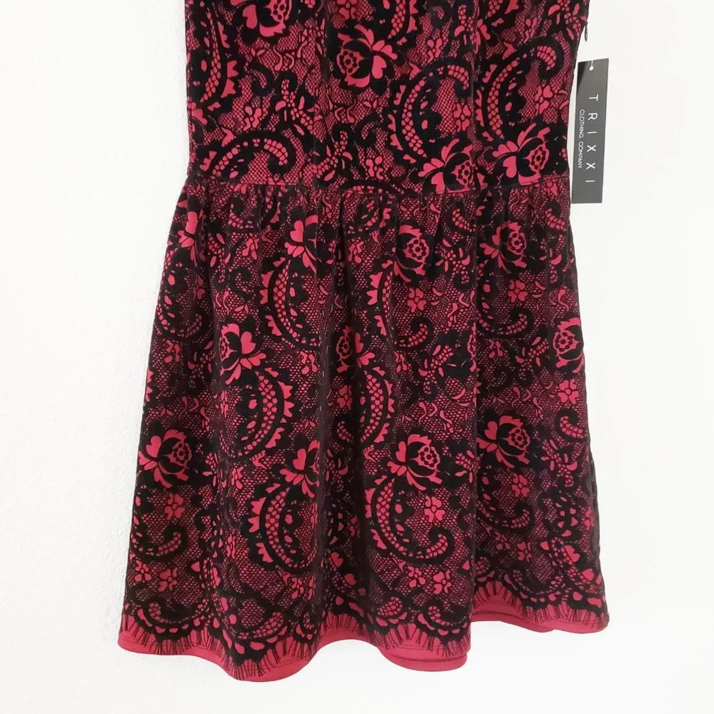 Trixxi Mesh Flocked Skater Dress Size L - Picture 4 of 8